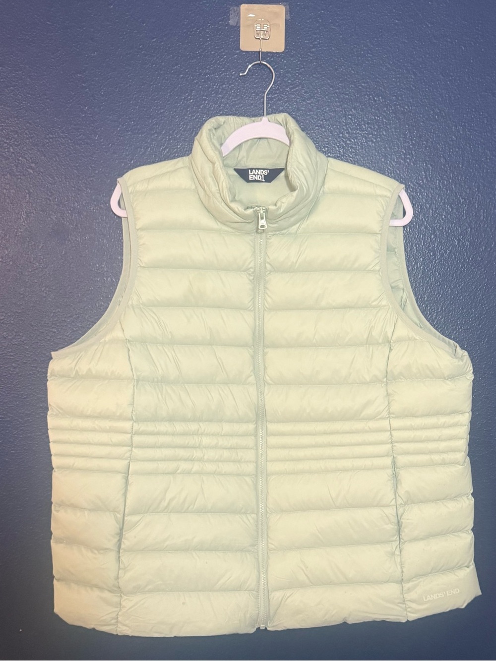 Lands' End Women's Plus Size 1X Mint Green Quilted Puffer Vest Zip-Up